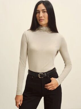 Buck Mason Slub Waffle Turtleneck Top Beige 100% Cotton XS